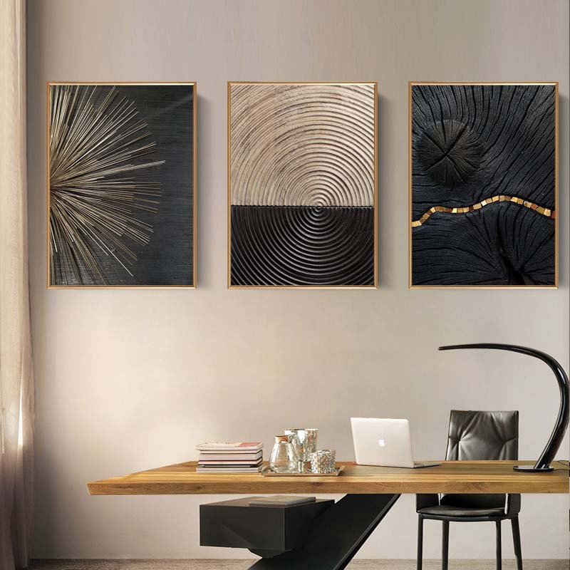 Abstract Black Golden Line Texture Poster Vintage Minimalist Wall Art Canvas Painting Modern Luxury Living Room Home Decor