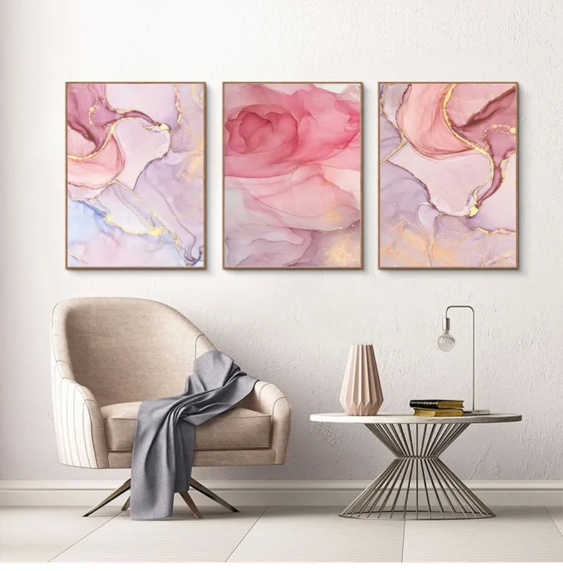 Nordic Purple Pink Canvas Painting Modern Home Gold Poster And Print Wall Picture For Living Room Abstract Scandinavian Art