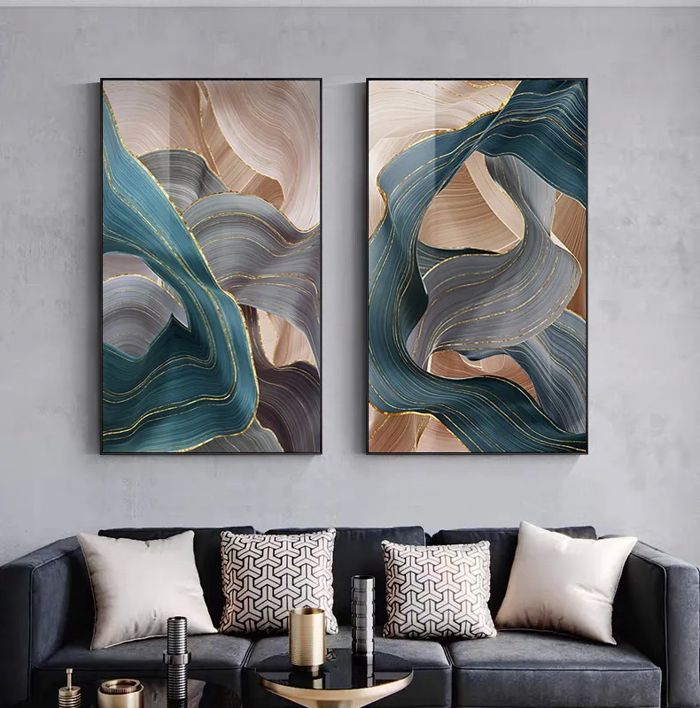 Nordic Canvas Painting Modern Abstract Luxury Ribbon Posters Prints Wall Pictures For Living Room Bedroom Decor Gold Art Poster