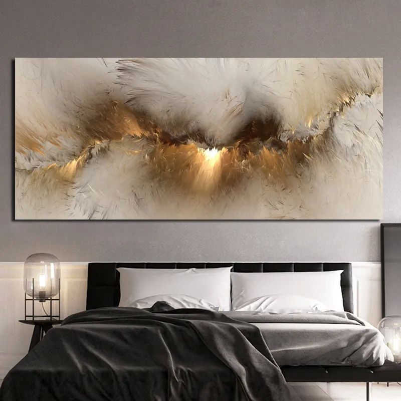 Wangart Grey Yellow Cloud Abstract Oil Painting Think Independe Wall Picture For Living Room Canvas Modern Art Poster And Print