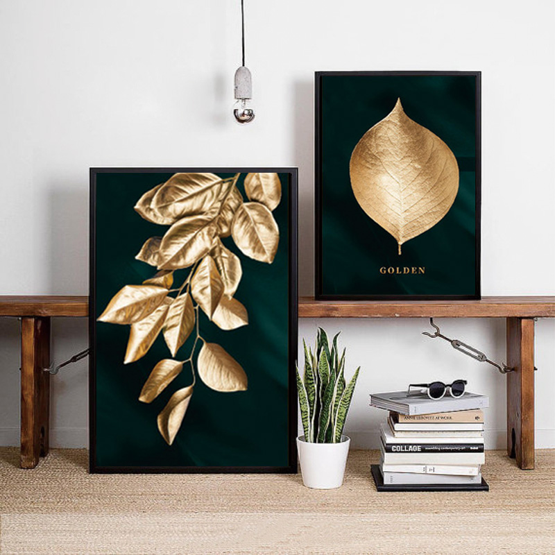 Modern Abstract Golden Leaves Wall Art Canvas