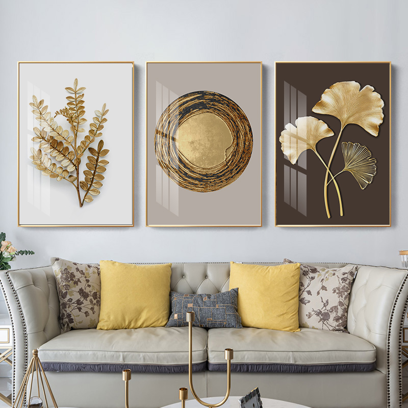 Abstract Modern Golden Leaf Wall Art Luxury Circle Poste