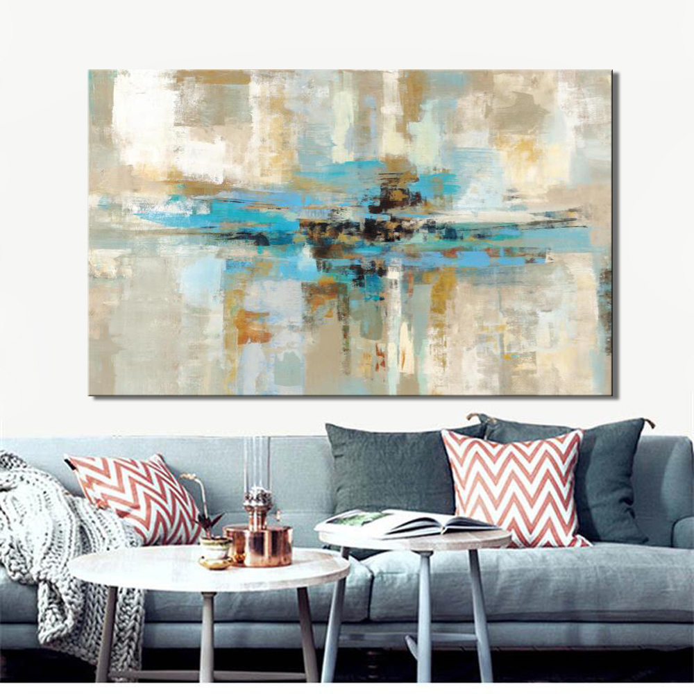 Modern Oil Painting Posters And Prints Wall Art Paintings On Canvas Home Decoration Light Blue Pictures Living Room