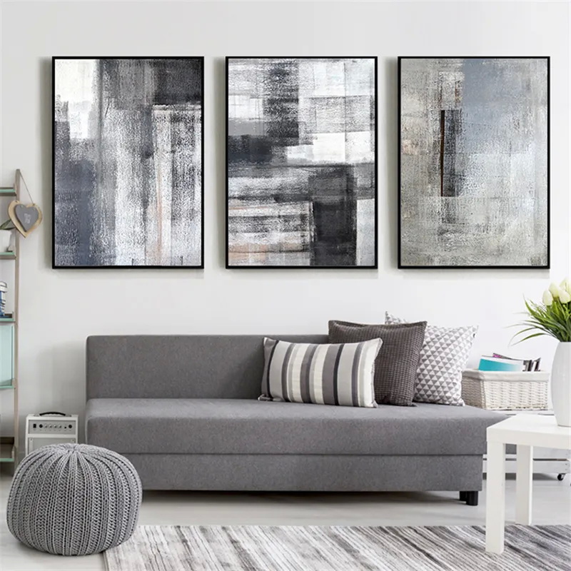 Minimalist Grey Black Color Block Landscape Abstract Canvas Painting Modern Art Poster And Print Wall Pictures Living Room