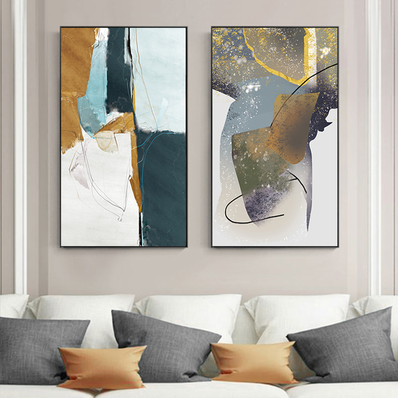 Abstract Yellow Green Canvas Art Modern Blue Poster