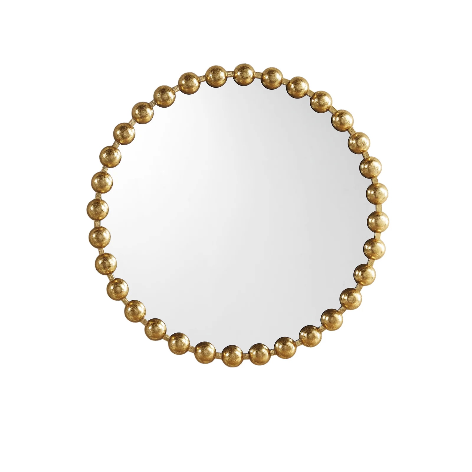 Beaded Round Metal Wall Mirror-Gold