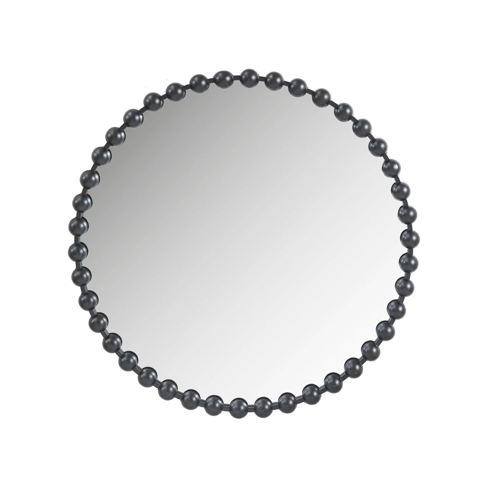 Beaded Round Metal Wall Mirror - Black