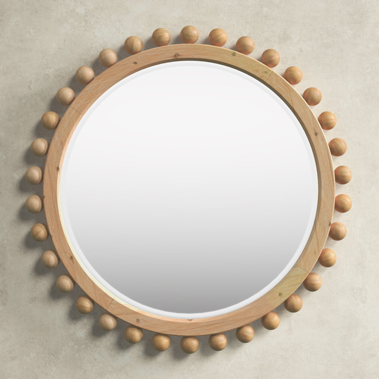 Round Wood Beaded Mirror