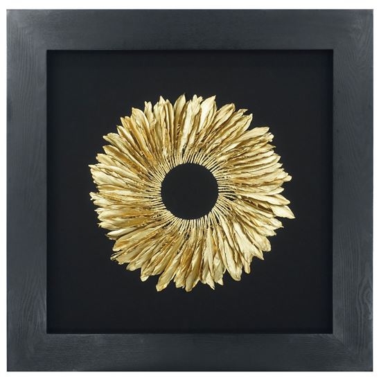 Golden Feather Wreath Shadow Box Wall Décor